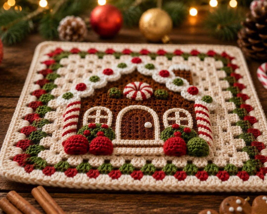 Gingerbread House Granny Square Crochet Pattern