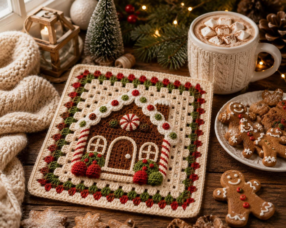 Gingerbread House Granny Square Crochet Pattern