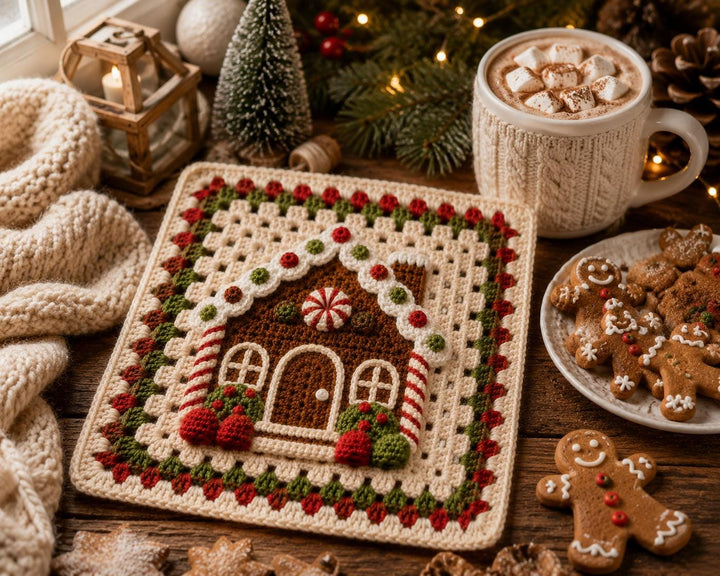 Gingerbread House Granny Square Crochet Pattern