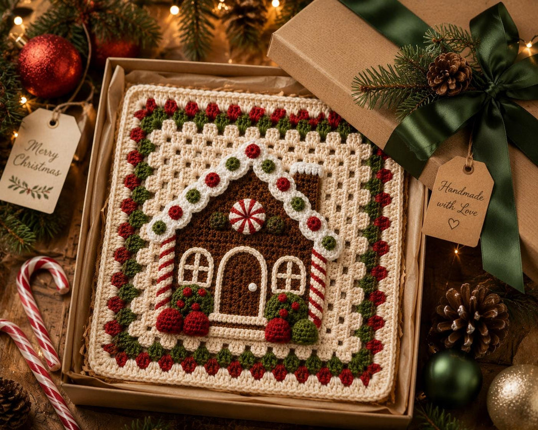 Gingerbread House Granny Square Crochet Pattern