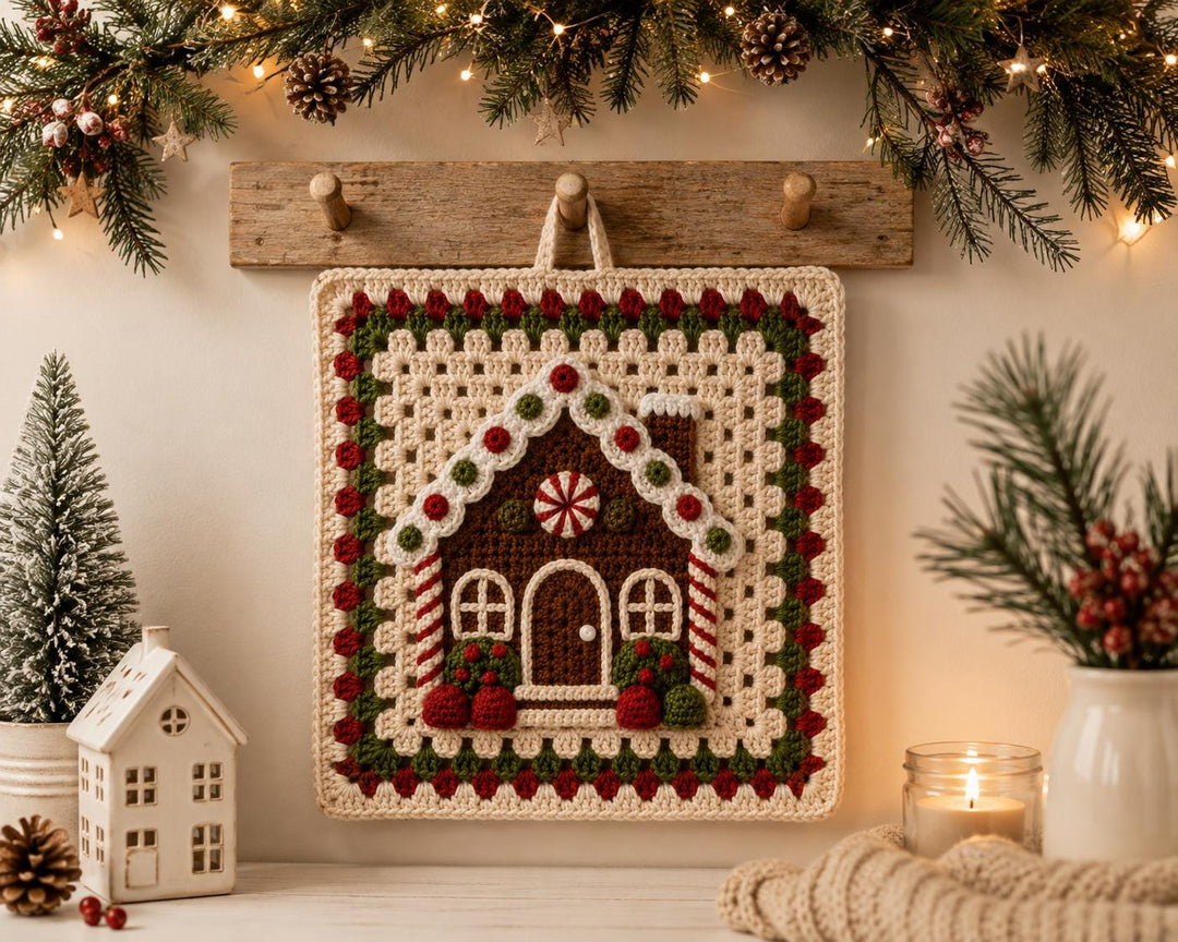 Gingerbread House Granny Square Crochet Pattern