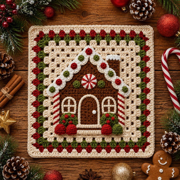 Gingerbread House Granny Square Crochet Pattern
