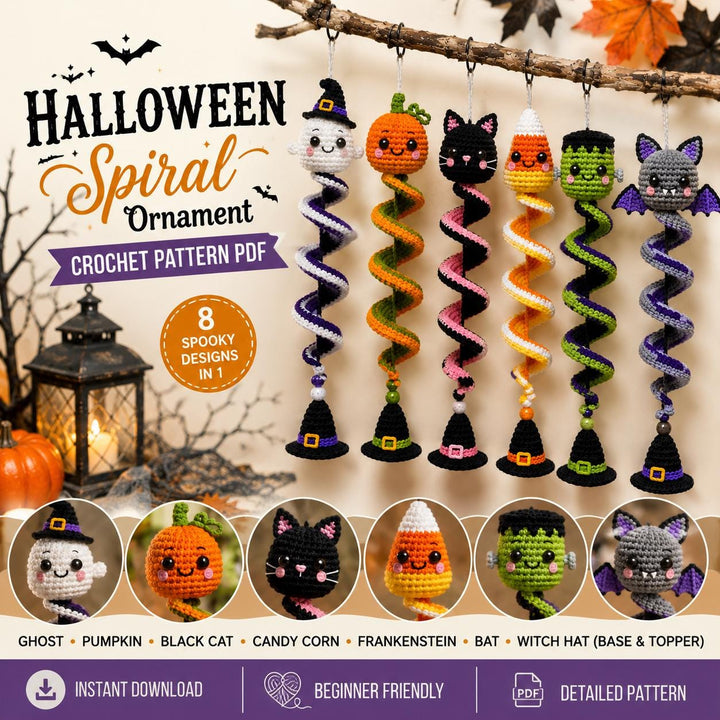8 in 1 Halloween Spiral Ornament Crochet Pattern