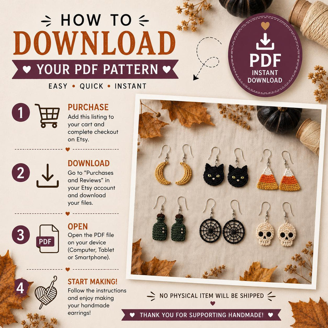 6 in 1 Halloween Earrings Crochet Pattern