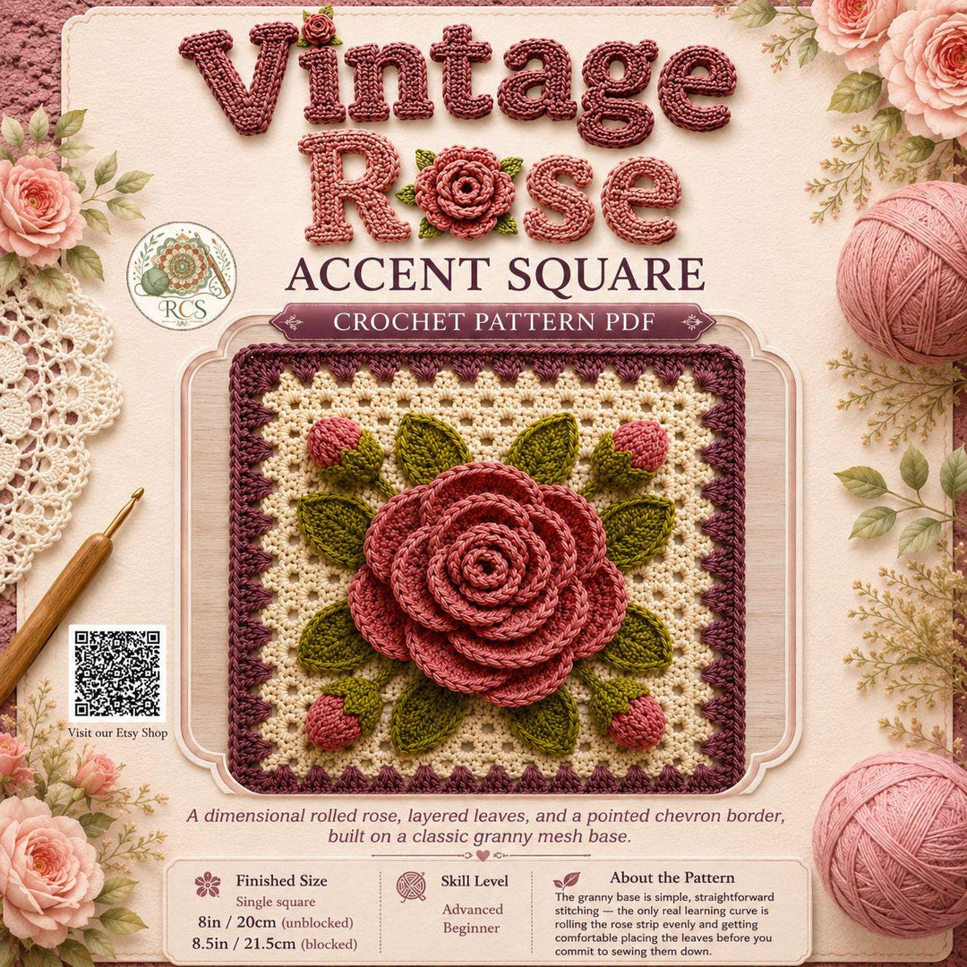 Heritage Rose 3D Granny Square Crochet Pattern