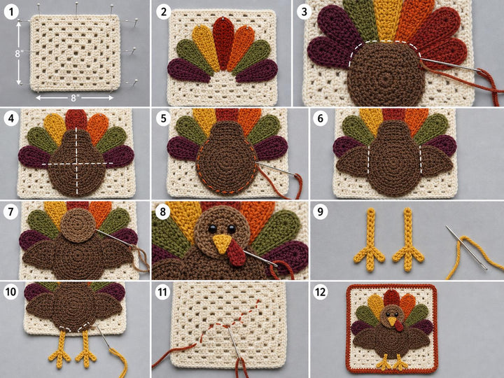 Thanksgiving Turkey Granny Square Crochet Pattern