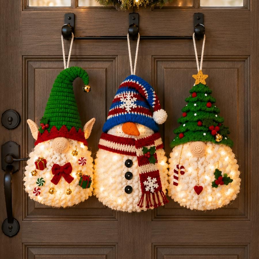 3 in 1 Christmas Gnome Door Hanger Crochet Pattern