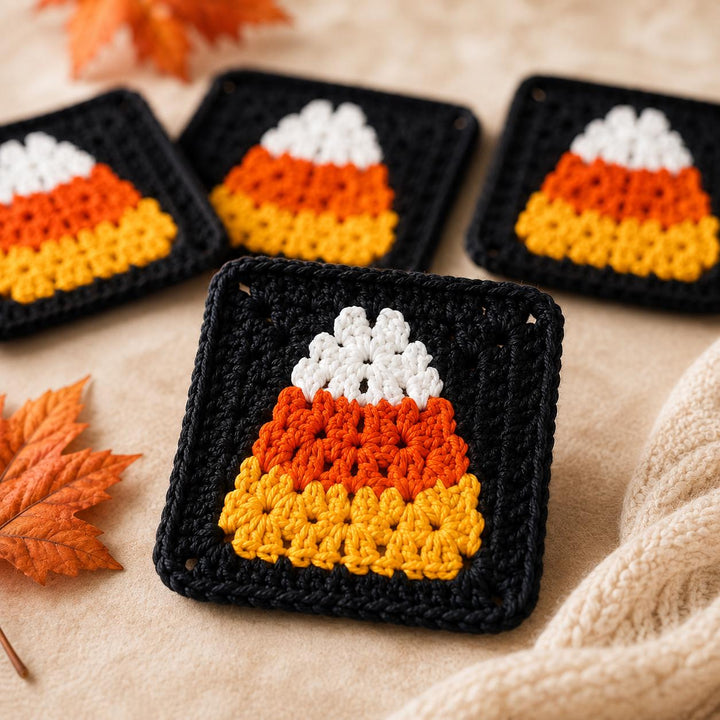 Candy Corn Coaster Granny Square Crochet Pattern