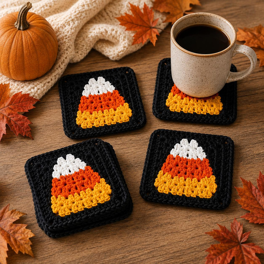 Candy Corn Coaster Granny Square Crochet Pattern