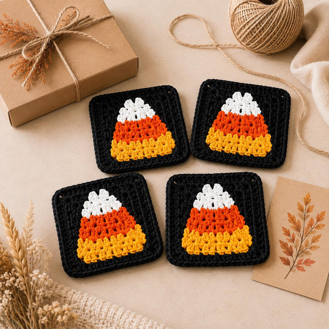 Candy Corn Coaster Granny Square Crochet Pattern