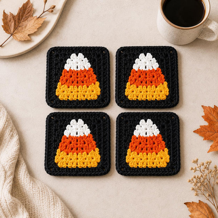 Candy Corn Coaster Granny Square Crochet Pattern