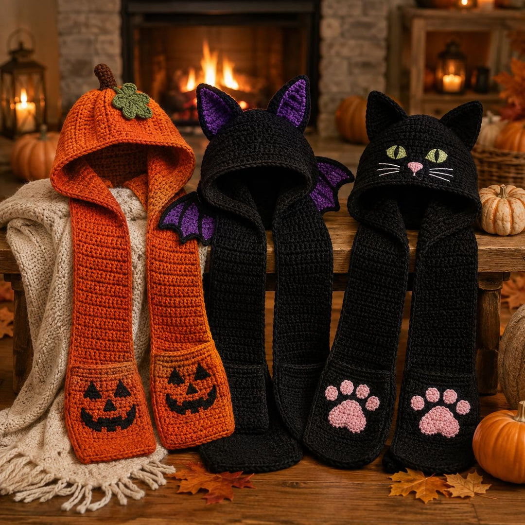 5 in 1 Halloween Hooded Scarf Crochet Pattern