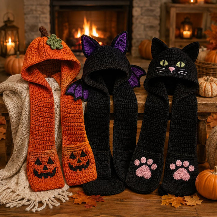 5 in 1 Halloween Hooded Scarf Crochet Pattern