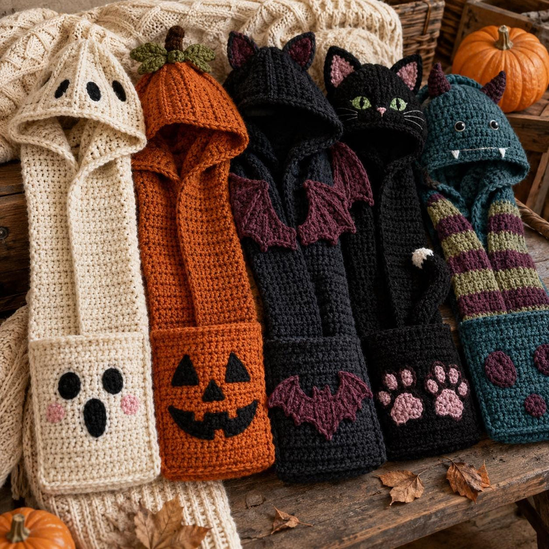 5 in 1 Halloween Hooded Scarf Crochet Pattern