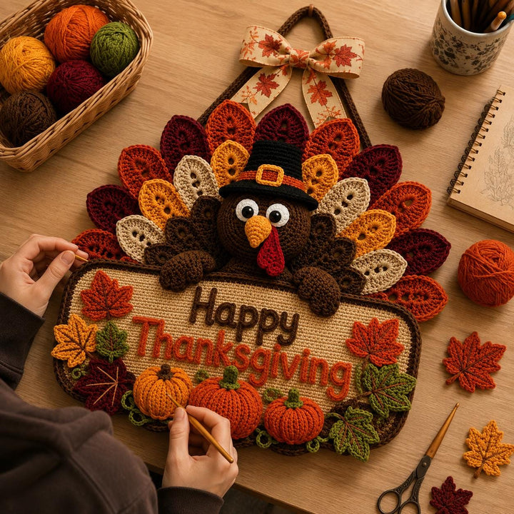 Thanksgiving Turkey Door Hanger Crochet Pattern