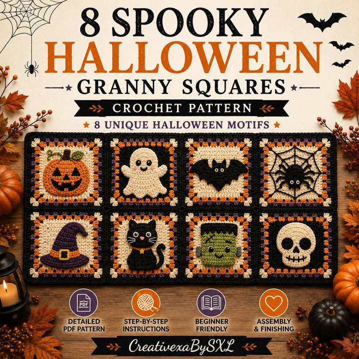 8 in 1 Halloween Granny Square Crochet Pattern