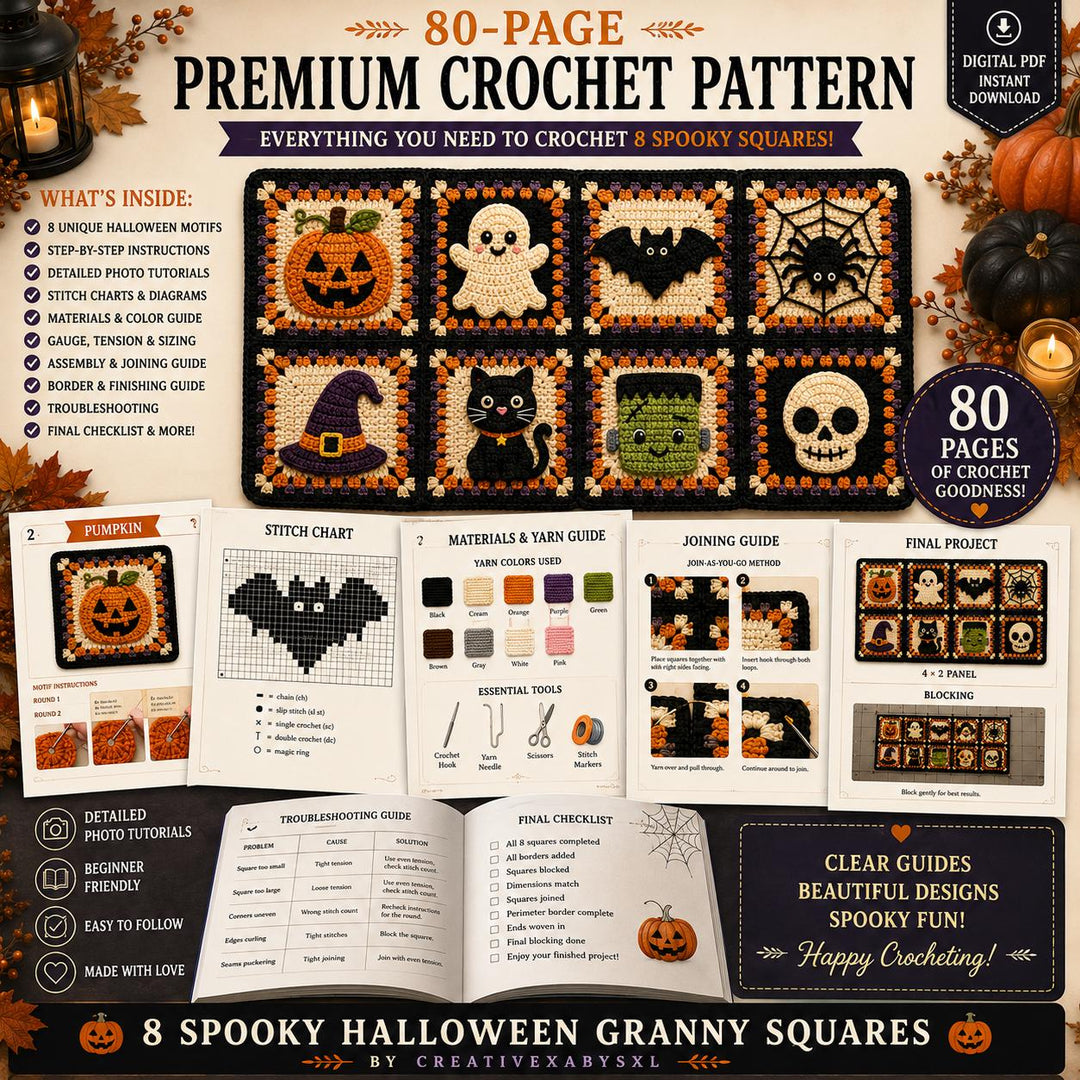 8 in 1 Halloween Granny Square Crochet Pattern