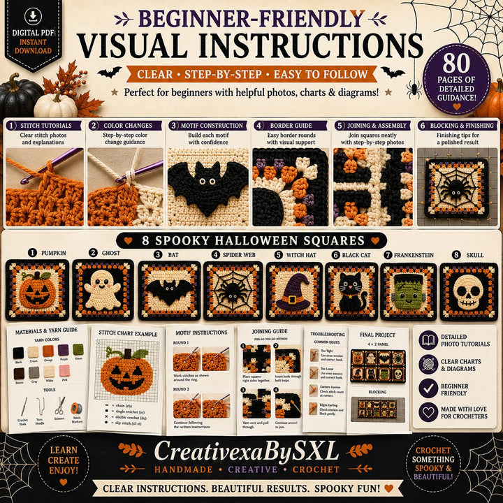 8 in 1 Halloween Granny Square Crochet Pattern
