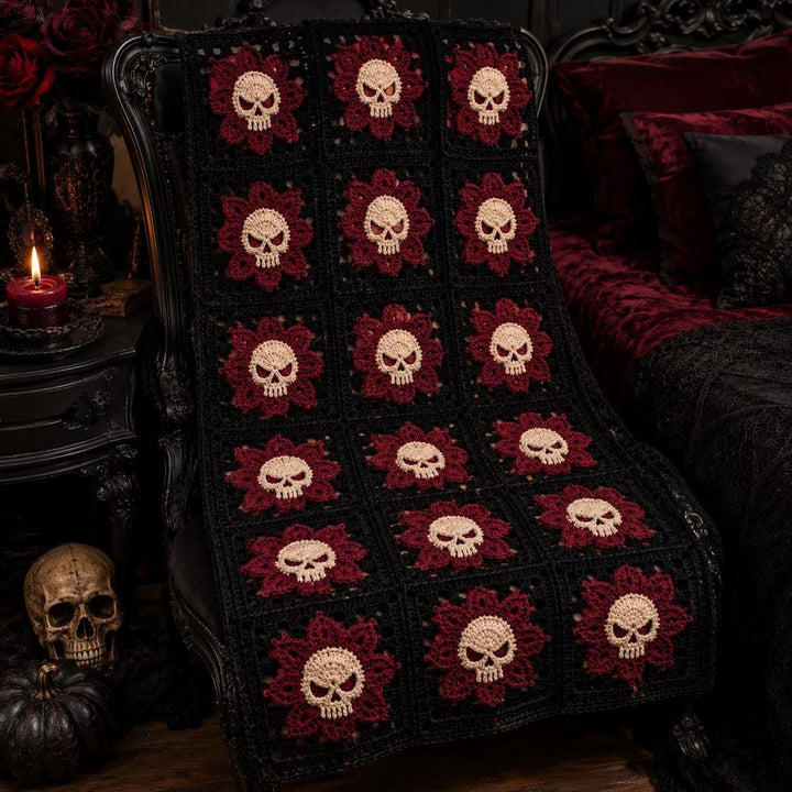 Gothic Skull Flower Granny Square Crochet Pattern
