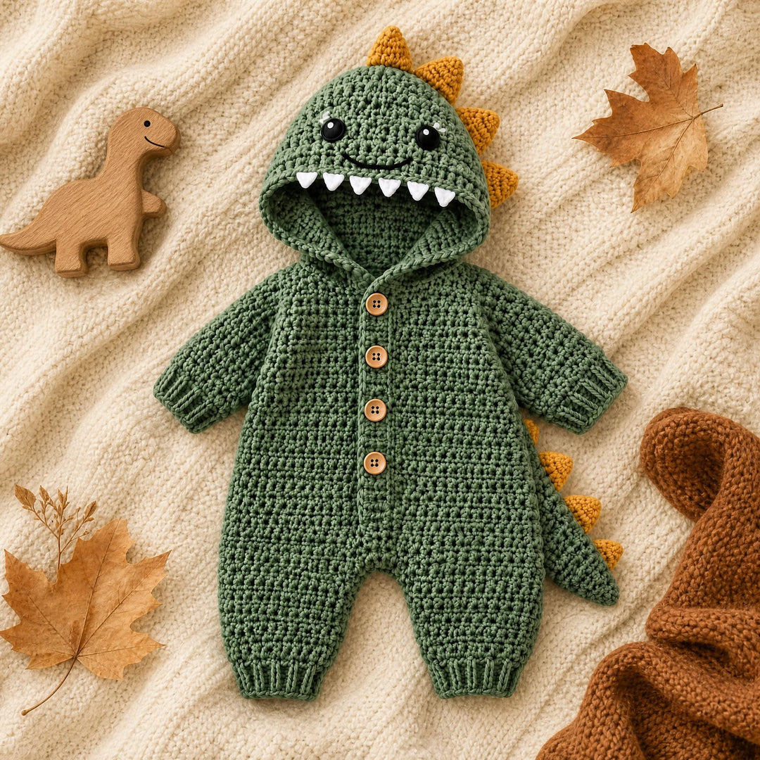 Hooded Dinosaur Romper Crochet Pattern
