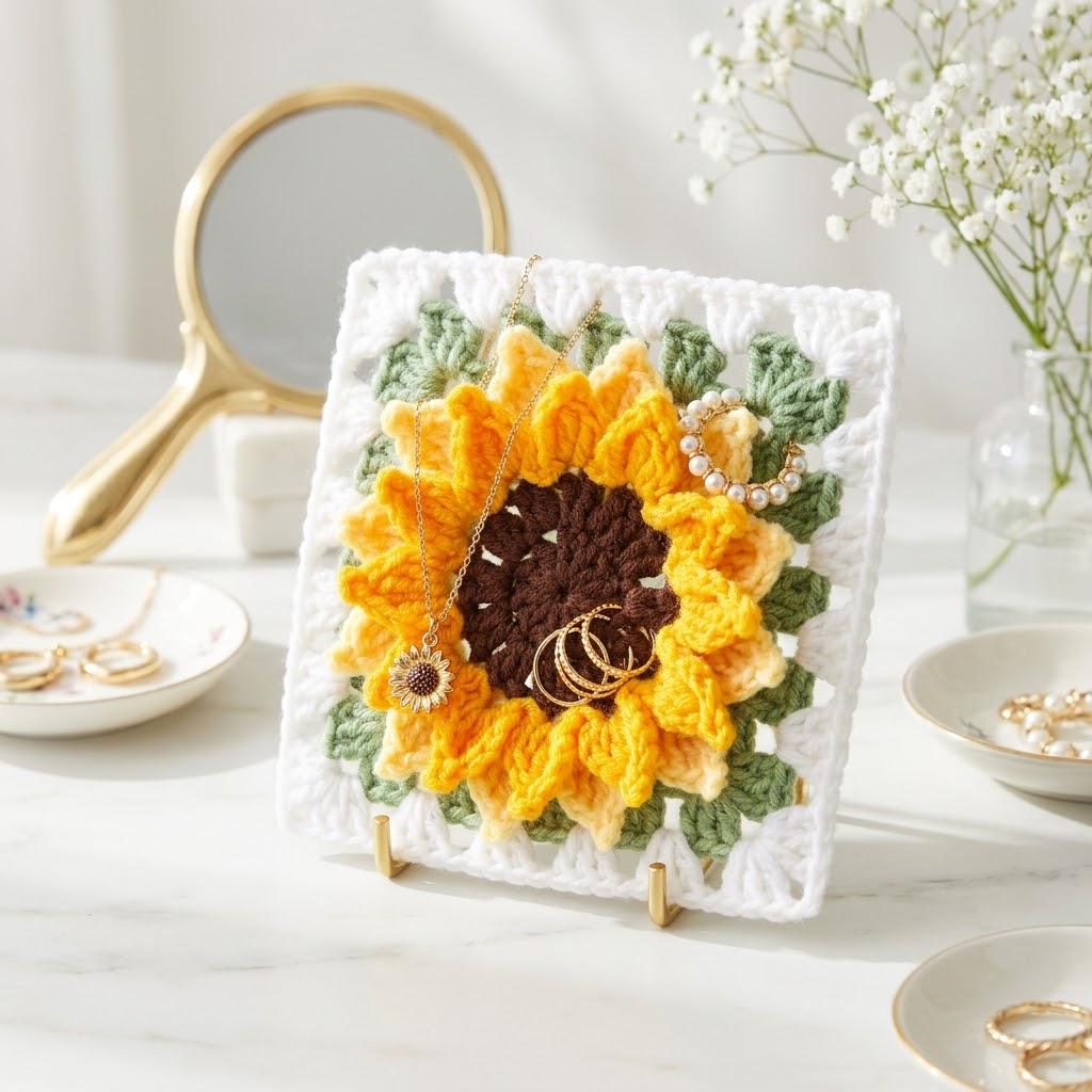 3D Sunflower Granny Square Crochet Pattern