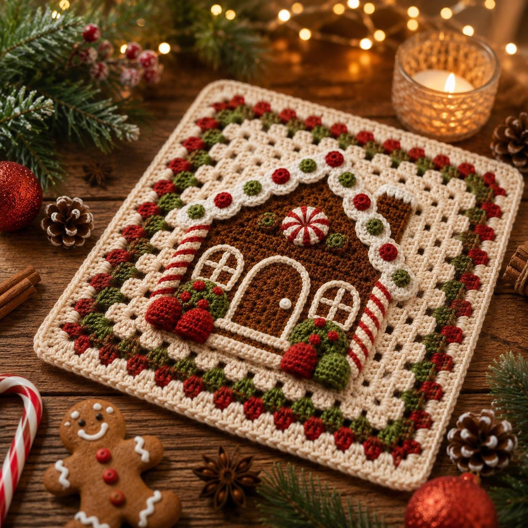 Gingerbread House Granny Square Crochet Pattern