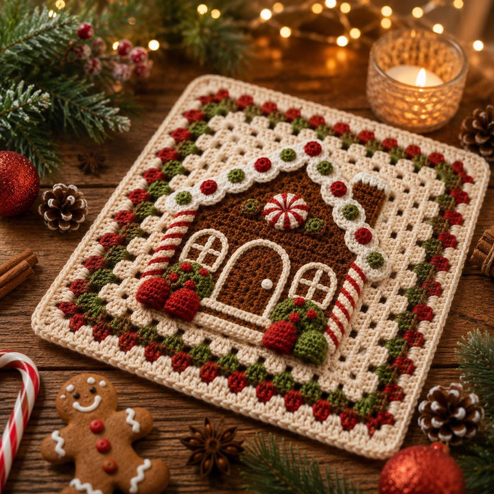 Gingerbread House Granny Square Crochet Pattern