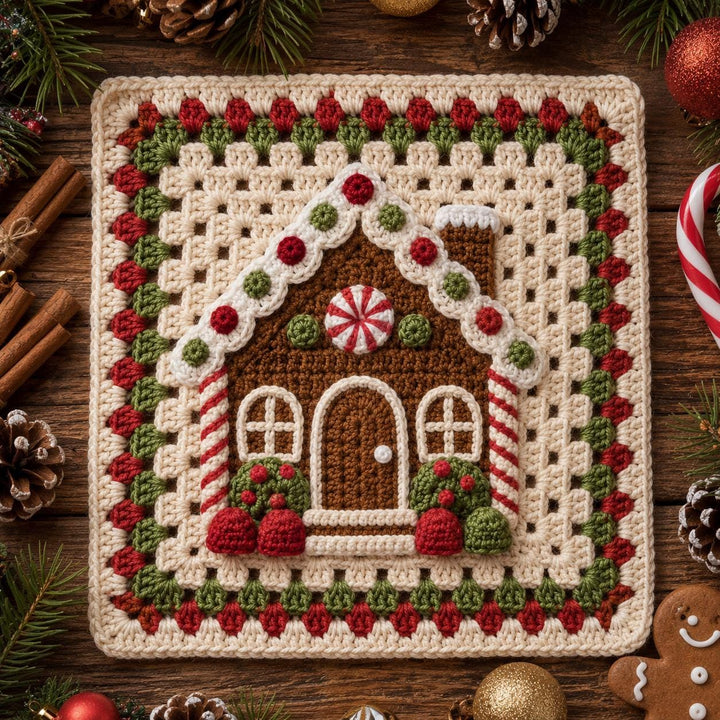 Gingerbread House Granny Square Crochet Pattern