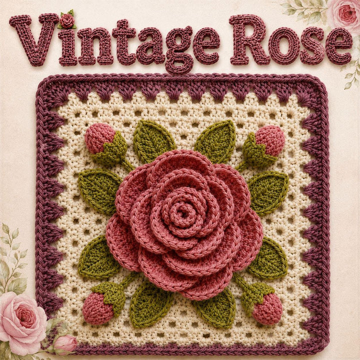 Heritage Rose 3D Granny Square Crochet Pattern
