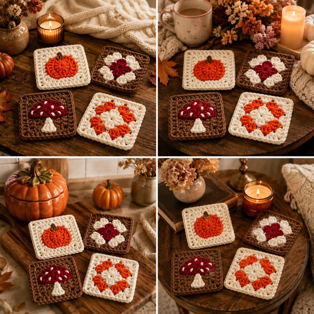 4 in 1 Pumpkin Granny Square Crochet Pattern