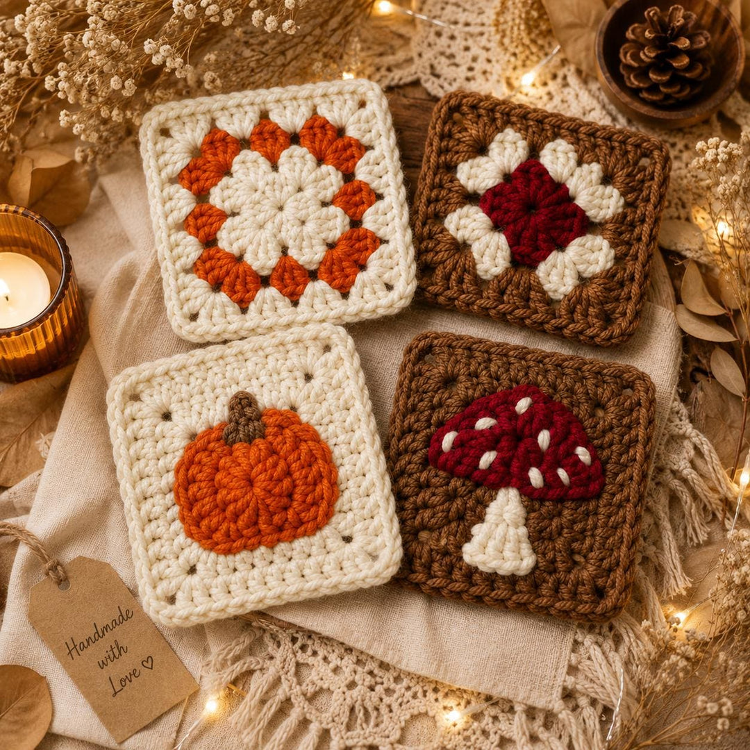 4 in 1 Pumpkin Granny Square Crochet Pattern