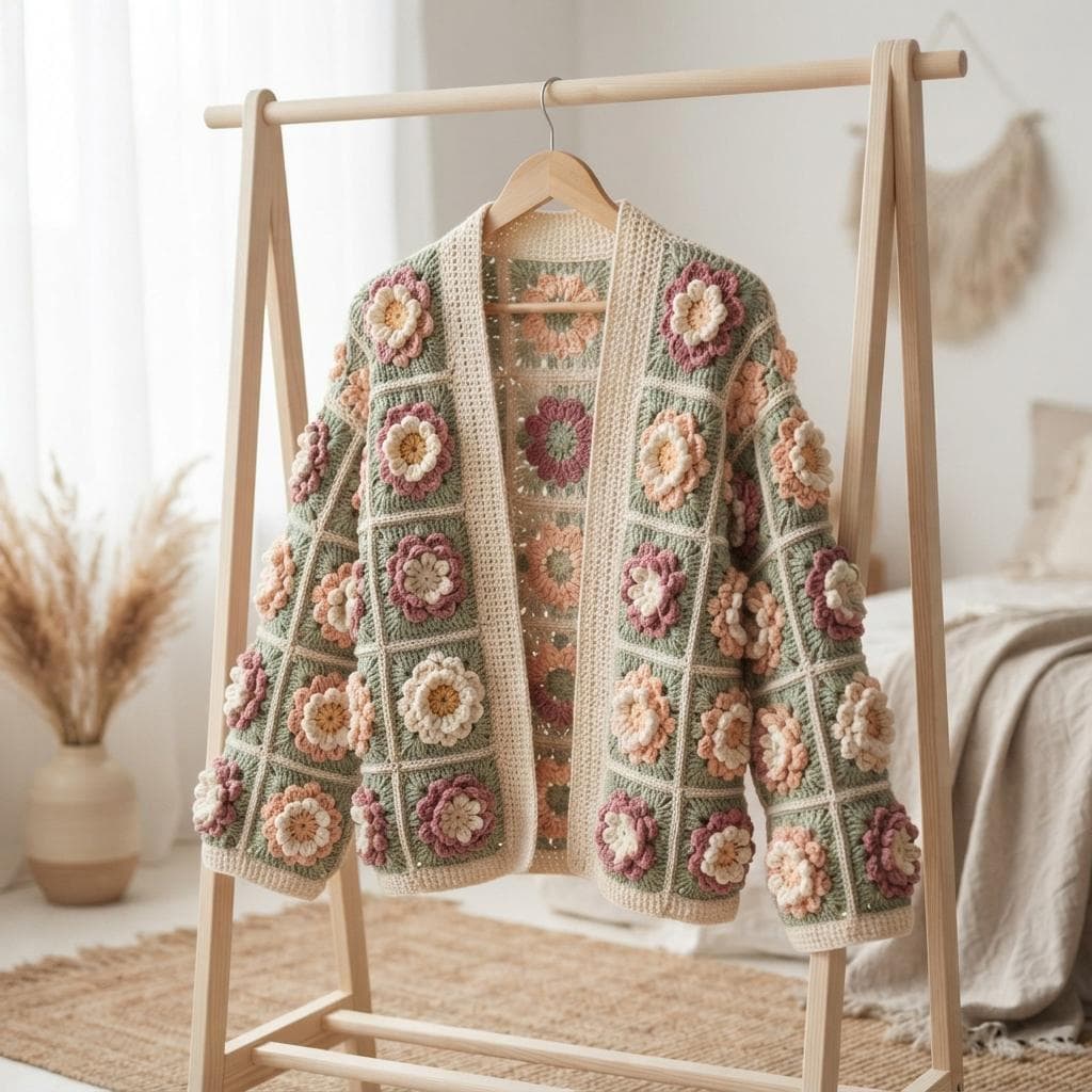 3D Floral Petals Granny Square Crochet Pattern