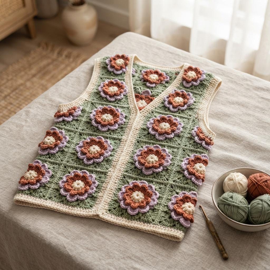 3D Floral Petals Granny Square Crochet Pattern