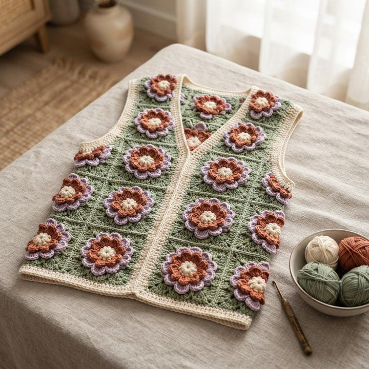 3D Floral Petals Granny Square Crochet Pattern