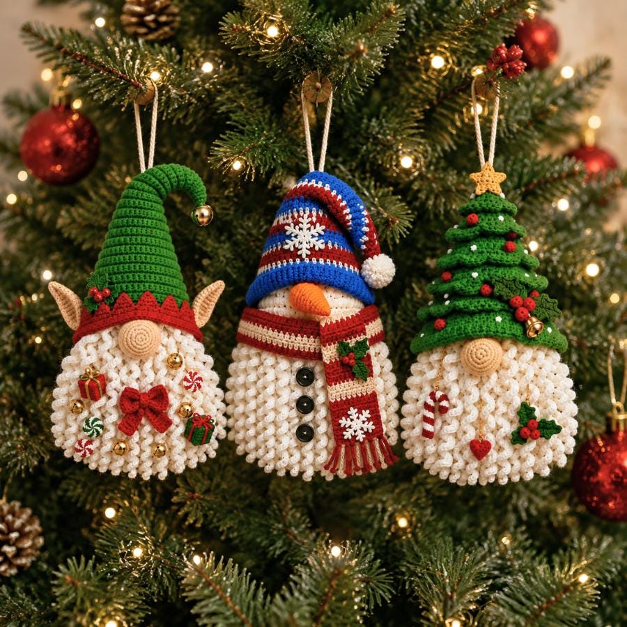 3 in 1 Christmas Gnome Door Hanger Crochet Pattern