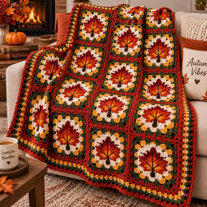 Maple Leaf Fall Granny Square Crochet Pattern