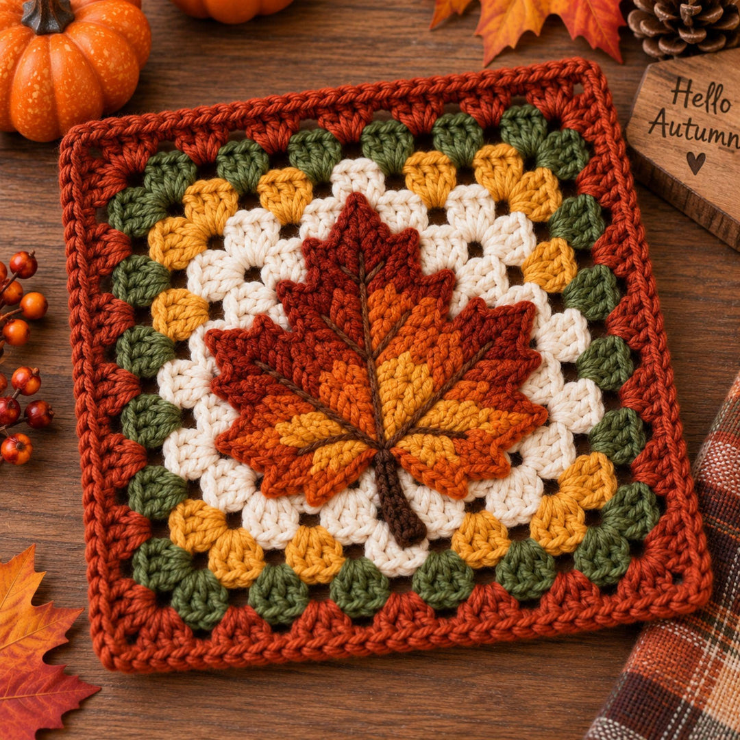 Maple Leaf Fall Granny Square Crochet Pattern