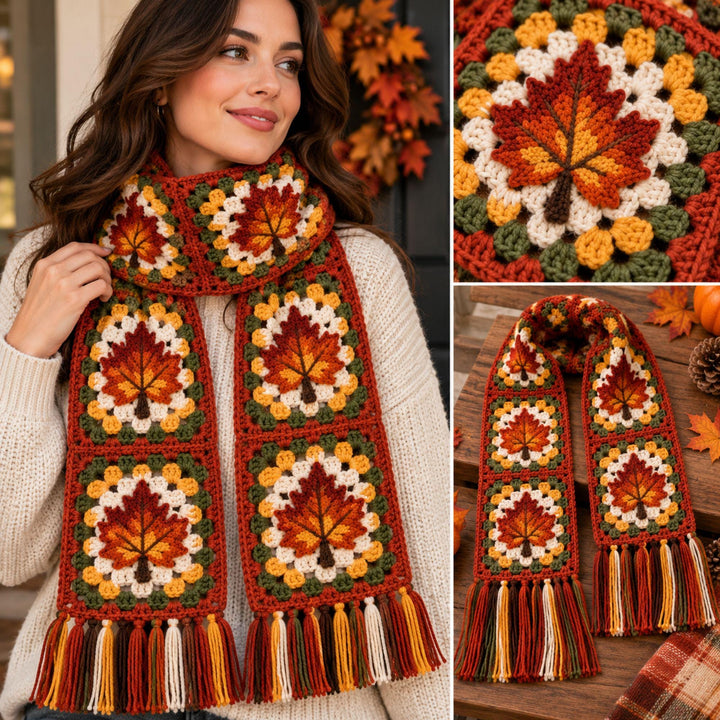 Maple Leaf Fall Granny Square Crochet Pattern