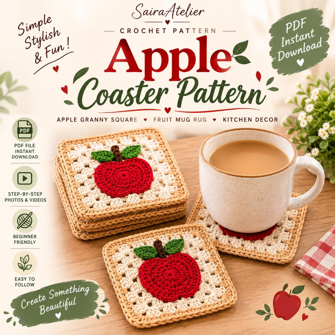 Apple Coaster Granny Square Crochet Pattern