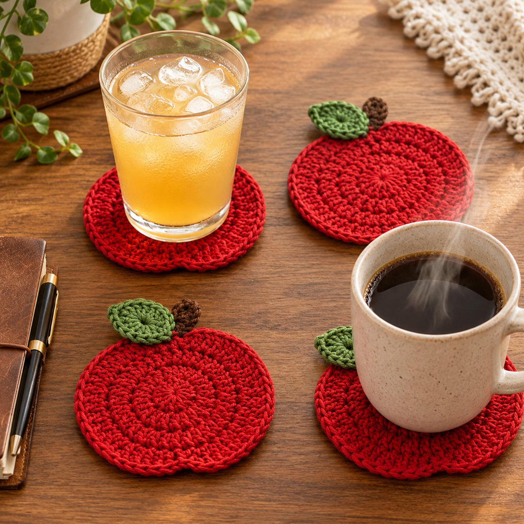 Apple Coaster Granny Square Crochet Pattern