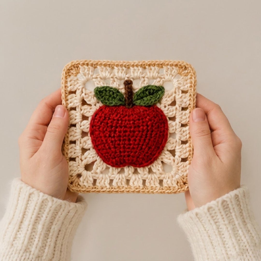 Apple Coaster Granny Square Crochet Pattern