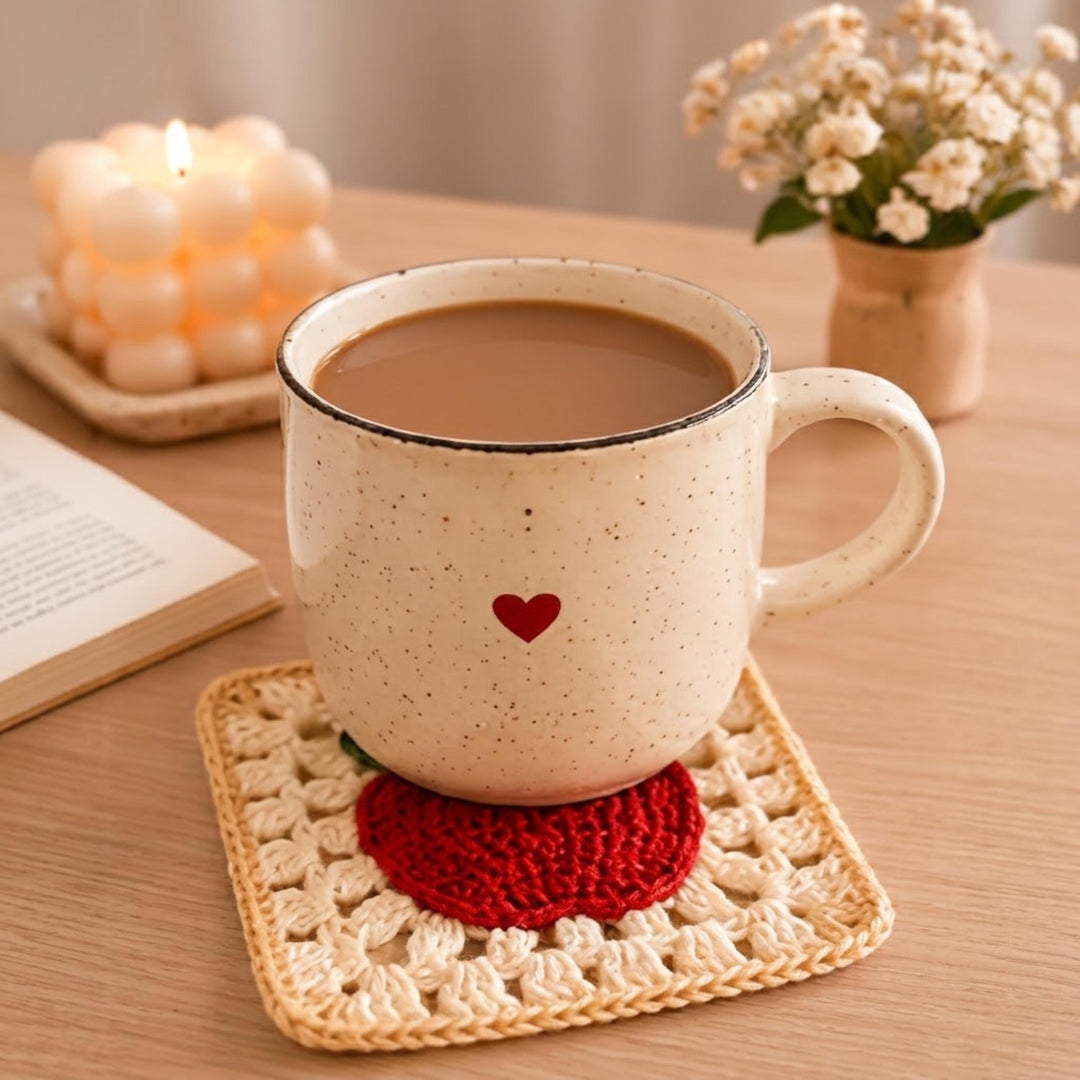 Apple Coaster Granny Square Crochet Pattern