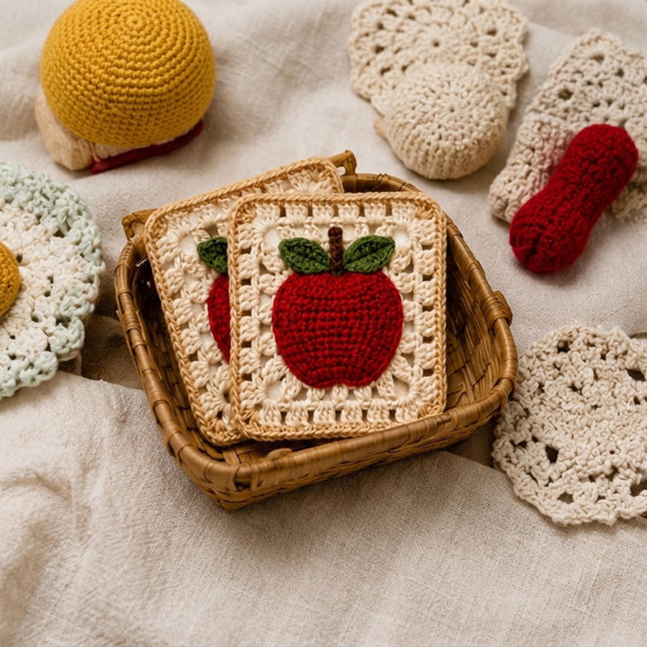 Apple Coaster Granny Square Crochet Pattern