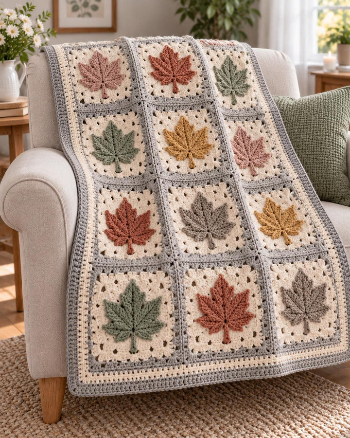 Autumn Maple Leaf Granny Square Blanket Crochet Pattern