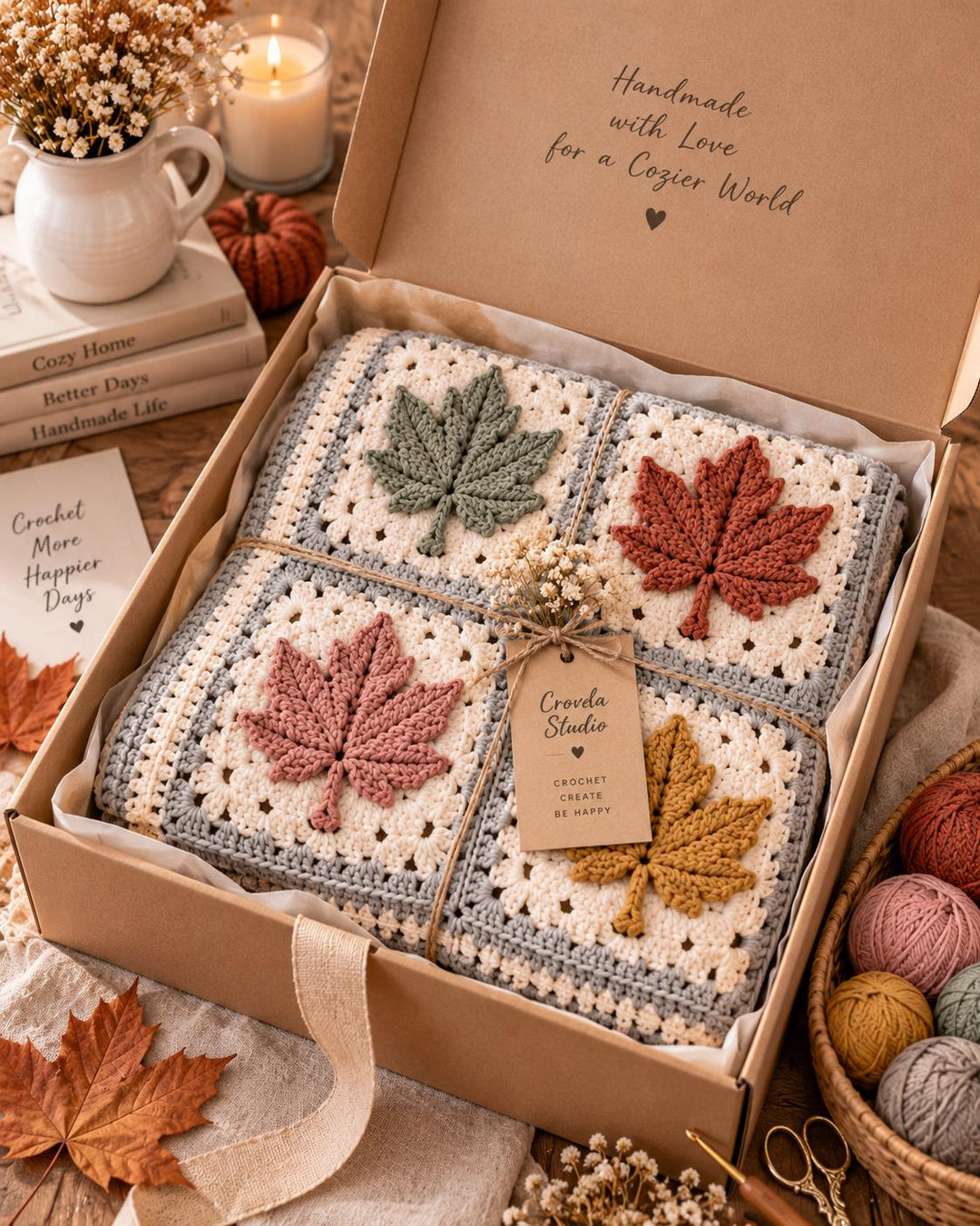 Autumn Maple Leaf Granny Square Blanket Crochet Pattern