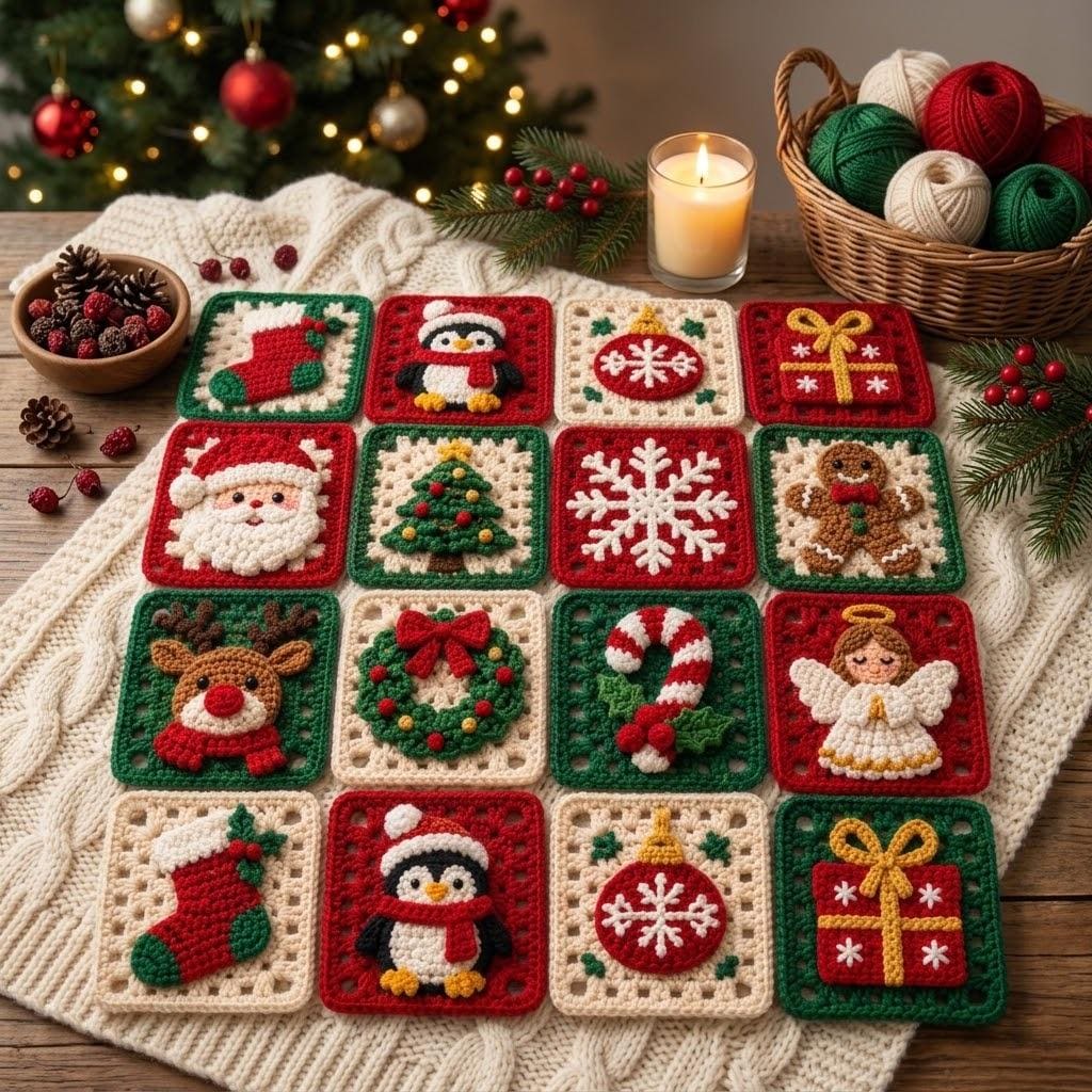 12 in 1 Christmas Granny Square Crochet Pattern V2