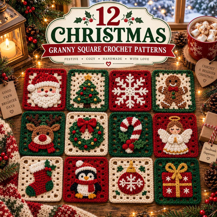 12 in 1 Christmas Granny Square Crochet Pattern V2