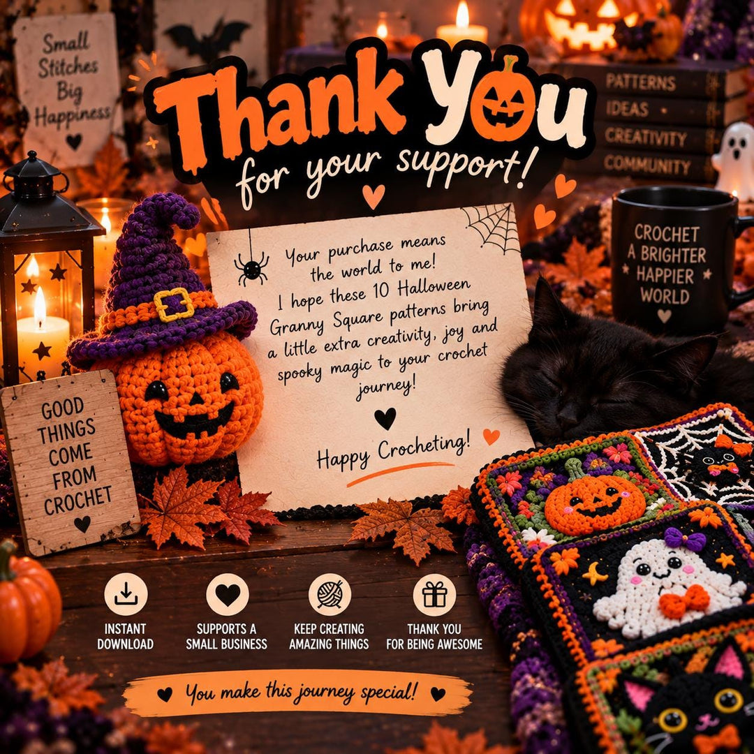 10 in 1 Halloween Granny Square Crochet Pattern