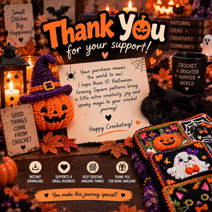 10 in 1 Halloween Granny Square Crochet Pattern