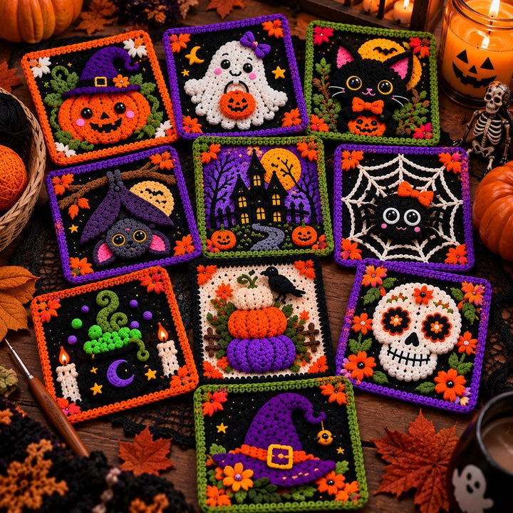 10 in 1 Halloween Granny Square Crochet Pattern